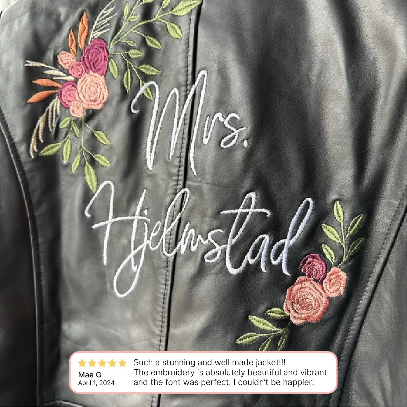 (Real Leather) Embroidered Leather Jacket