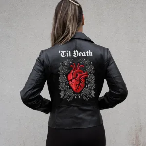 (Real Leather) Til Death Heart Embroidery Leather Jacket