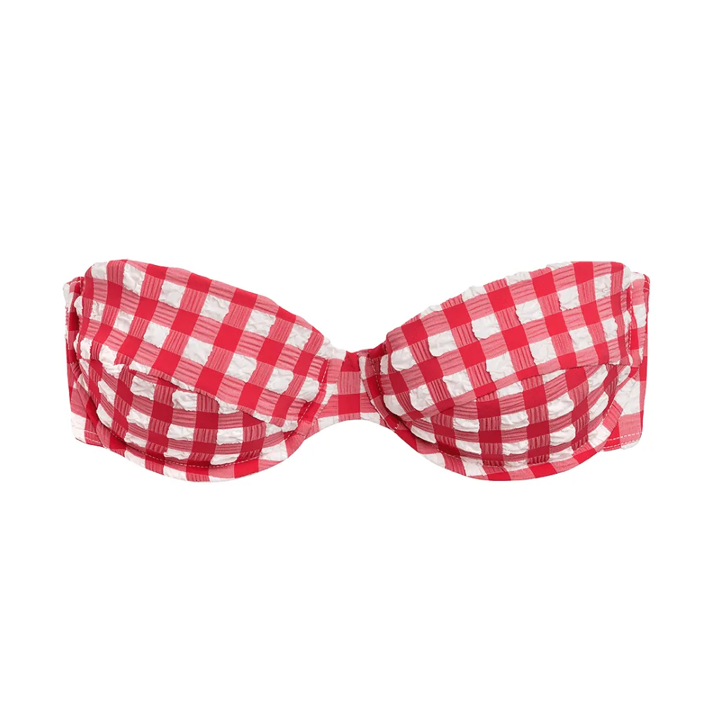 Red Gingham Bustier Bikini Top