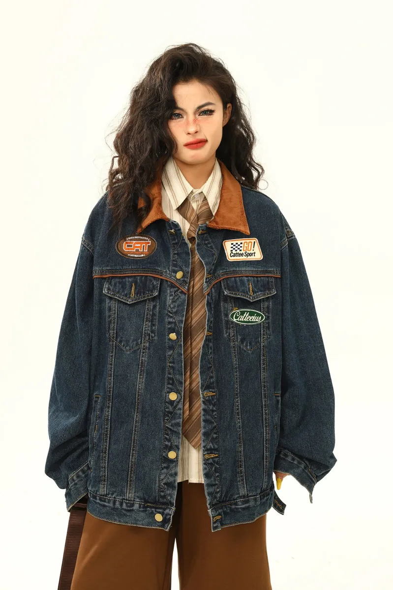 Retro Biker Denim Jacket Unisex Lapel