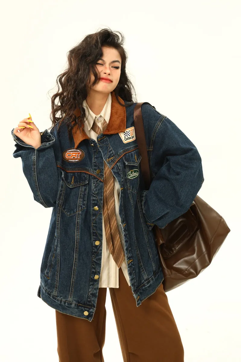 Retro Biker Denim Jacket Unisex Lapel