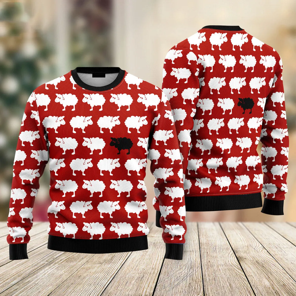 Sheep Black And White Red Christmas Sweaters For Men & Women