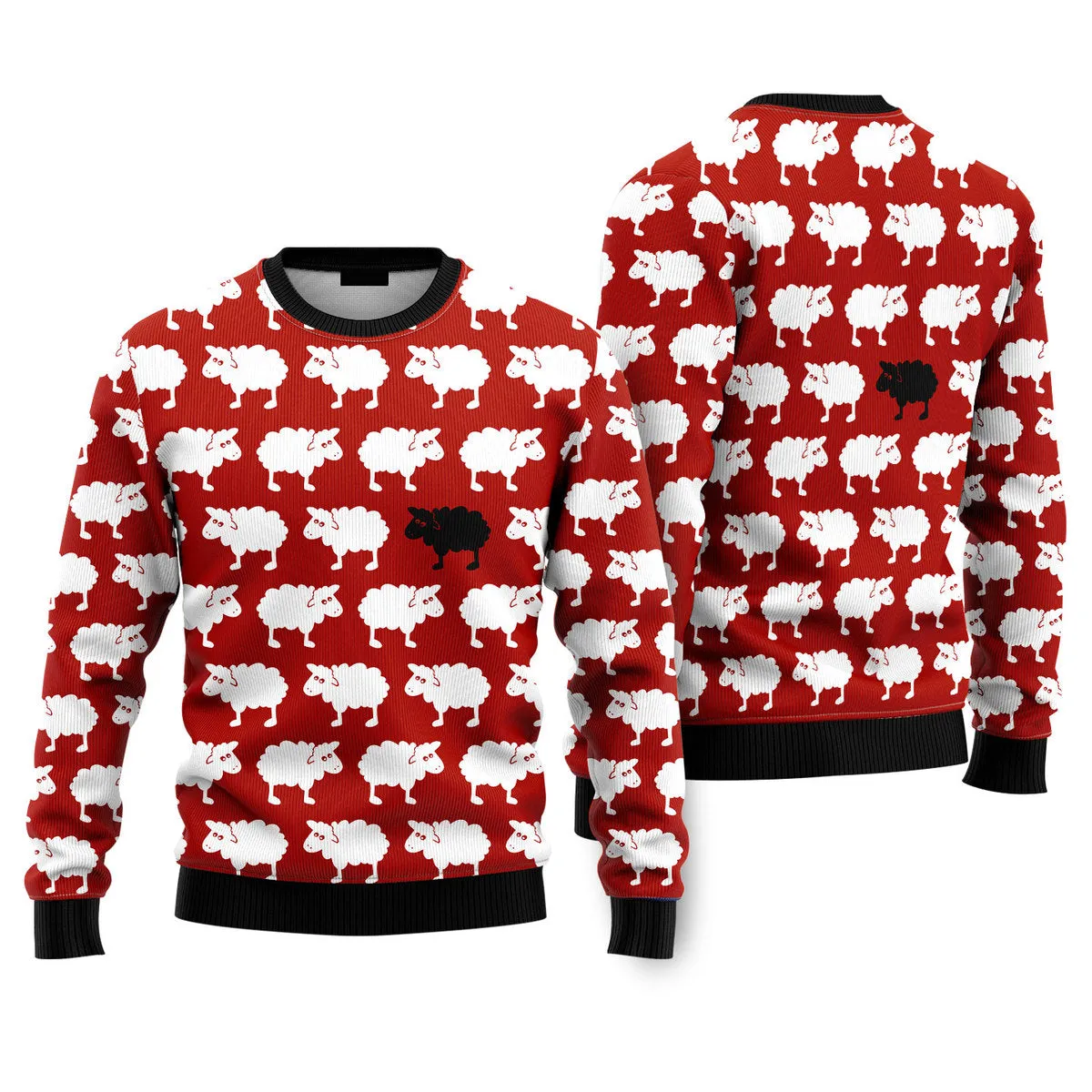 Sheep Black And White Red Christmas Sweaters For Men & Women