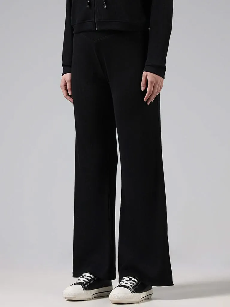 Superstar Black Ribbed Cross Waistband Trousers