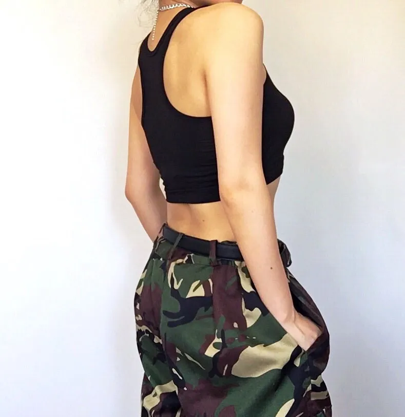 UNISEX CAMO PRINT CARGO TROUSERS