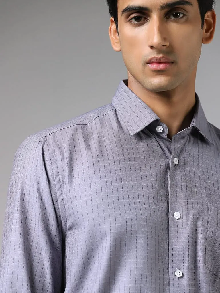 WES Formals Grey Graph Checked Relaxed-Fit Shirt