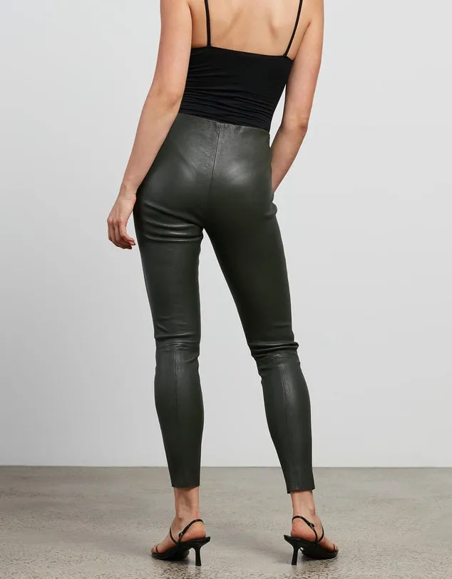 West Broadway Sleek Leather Leggings Deep Deaths Green Leather