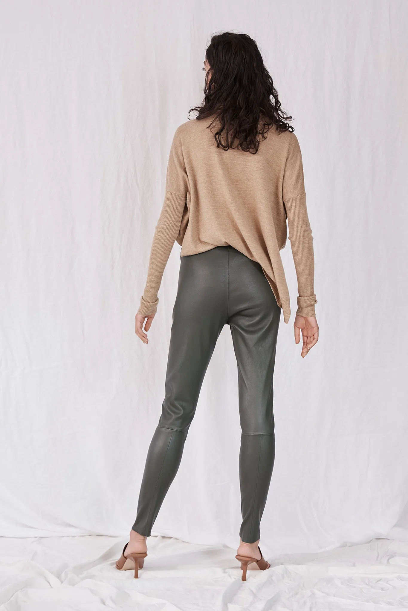 West Broadway Sleek Leather Leggings Deep Deaths Green Leather