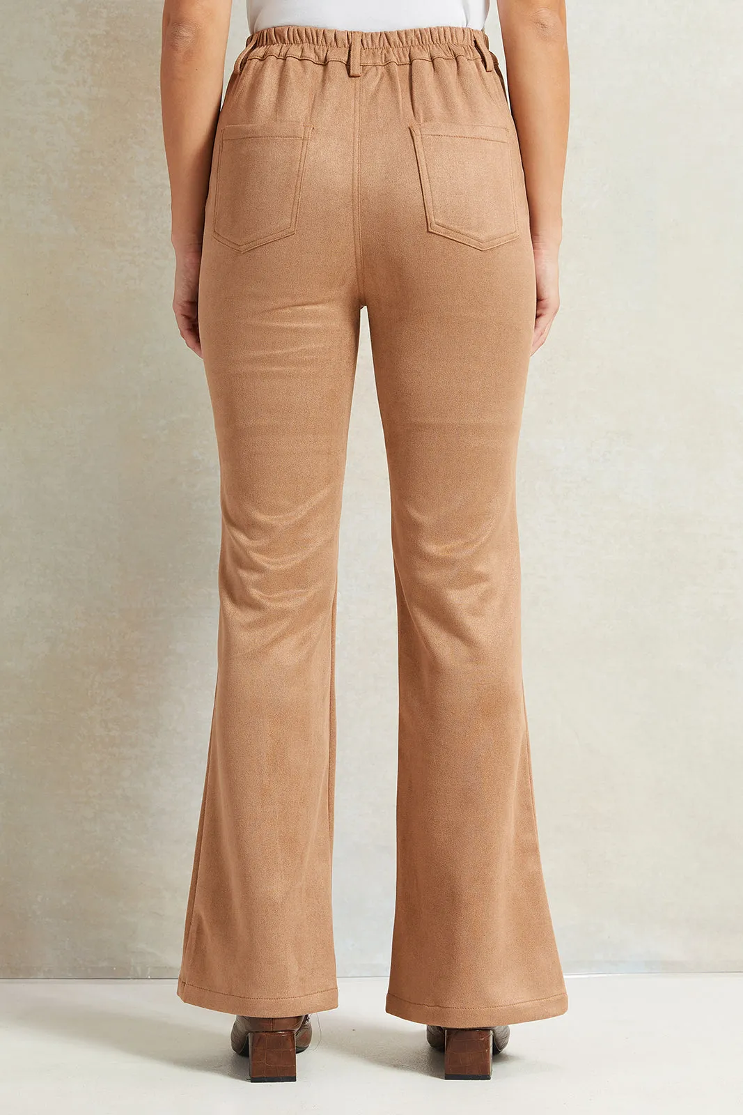 Women Beige High Waister Trousers