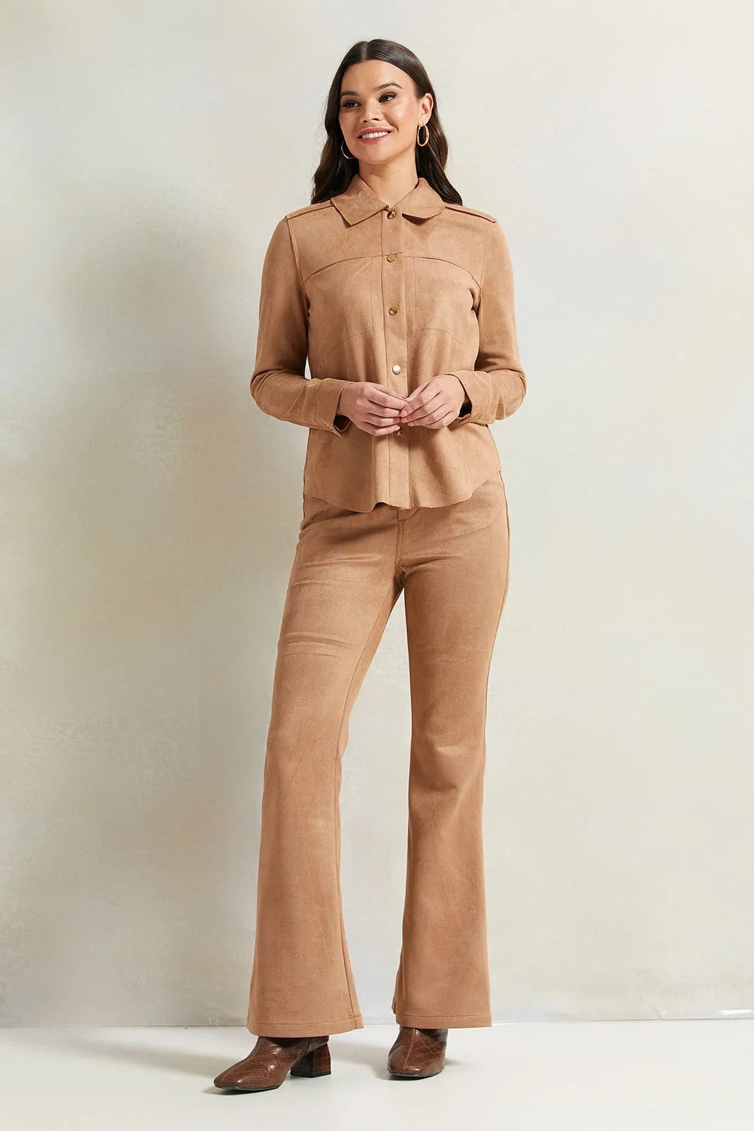 Women Beige High Waister Trousers