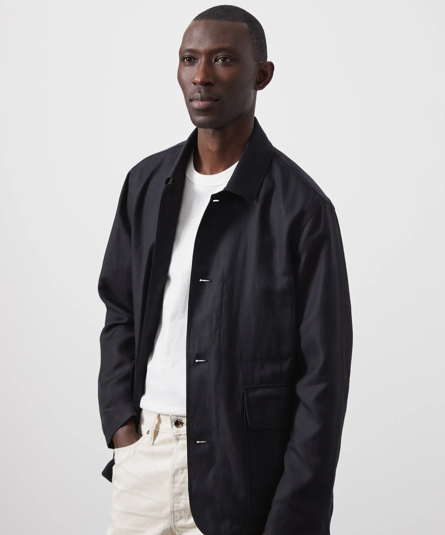 Wool Linen Walking Jacket in Black